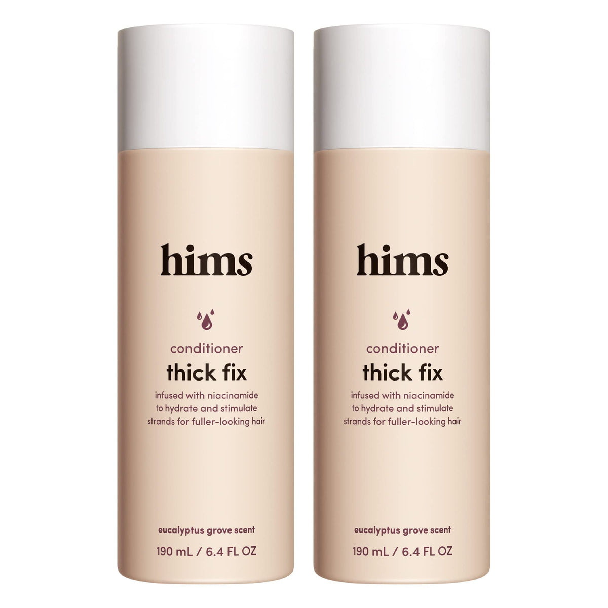 hims Thick Fix conditioner bottle-front, highlighting fuller-looking hair with a vegan formula