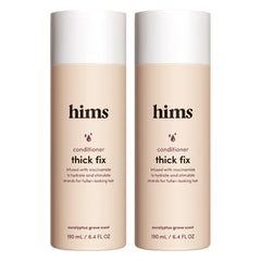 hims Thick Fix conditioner bottle-front, highlighting fuller-looking hair with a vegan formula