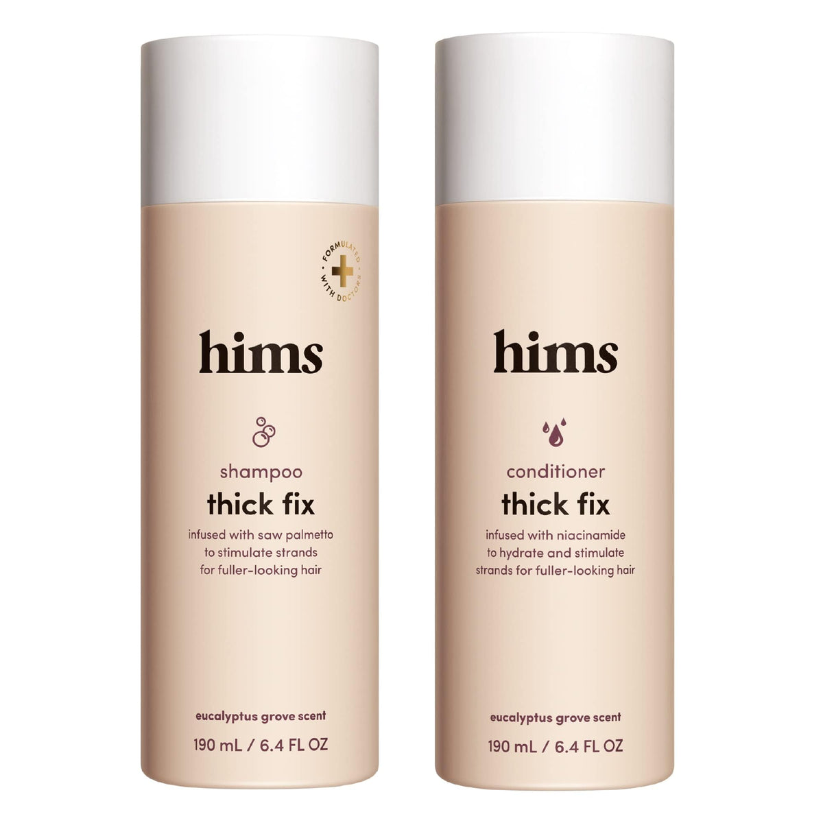 hims Thick Fix shampoo bottle pouring for a refreshing cleanse and scalp care
