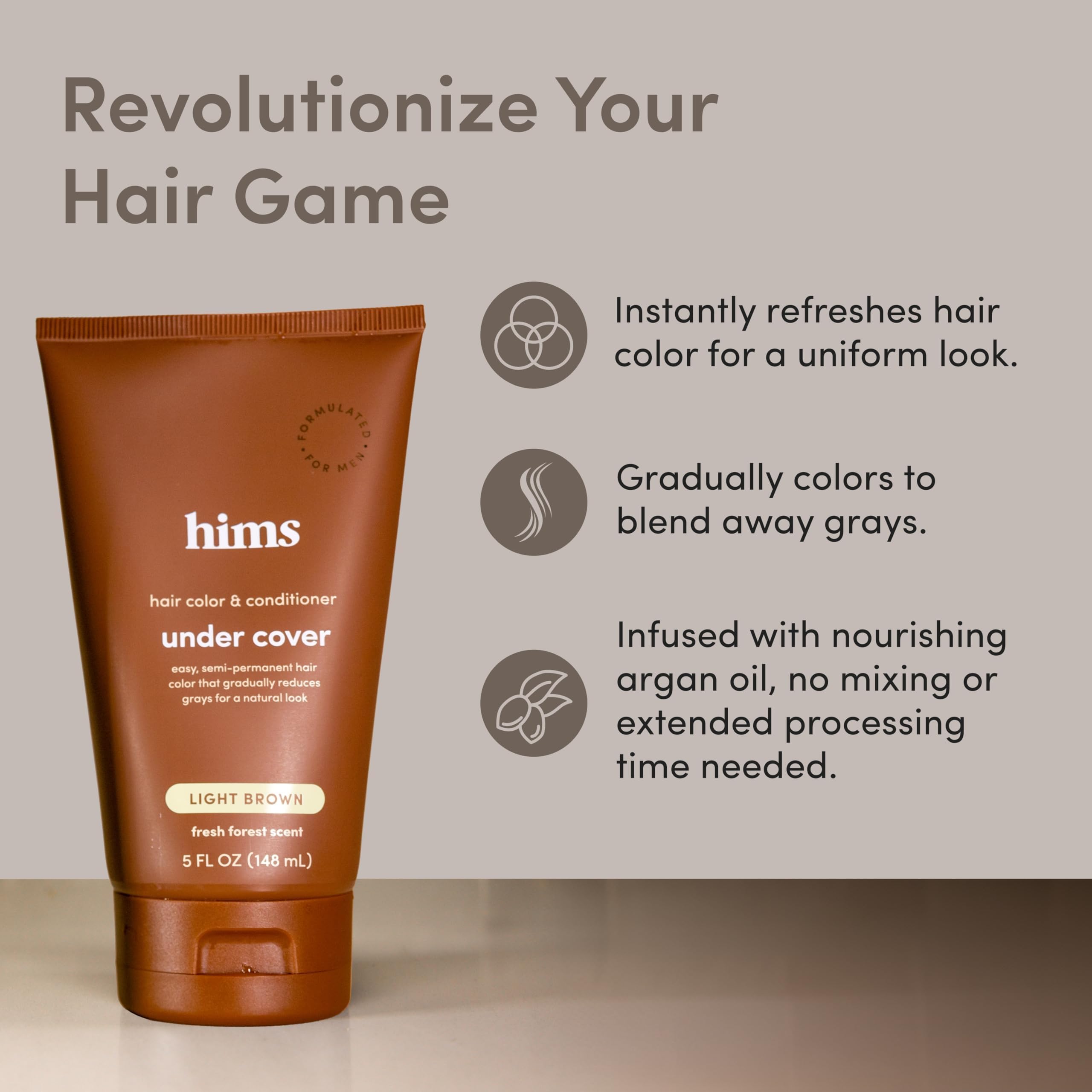 Hims Under Cover application image demonstrates easy, in-shower color conditioning for gradual gray blending.