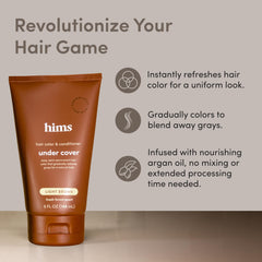 Hims Under Cover application image demonstrates easy, in-shower color conditioning for gradual gray blending.