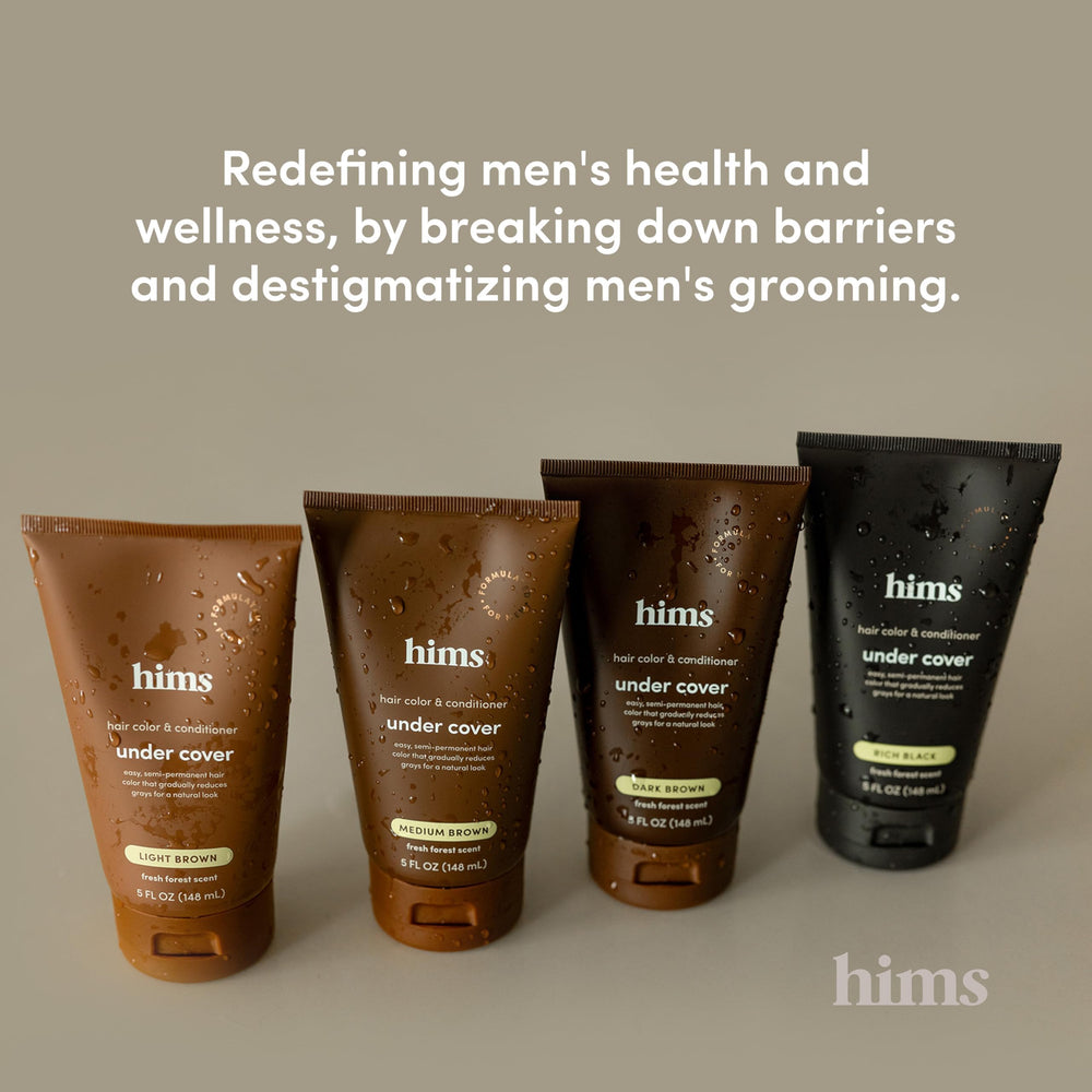 Hims Under Cover packaging features cruelty-free branding for mindful hair color choices.