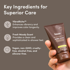 Hims Under Cover apply-to-wet-hair scene highlights quick five-minute processing for weekly maintenance.