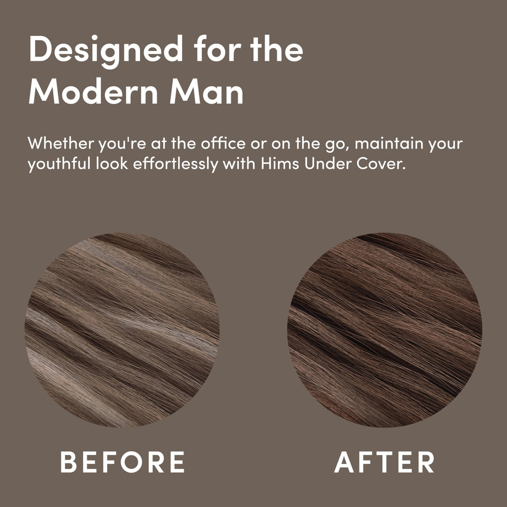 hims Under Cover hair shine shows hydrated, glossy finish with argan oil.