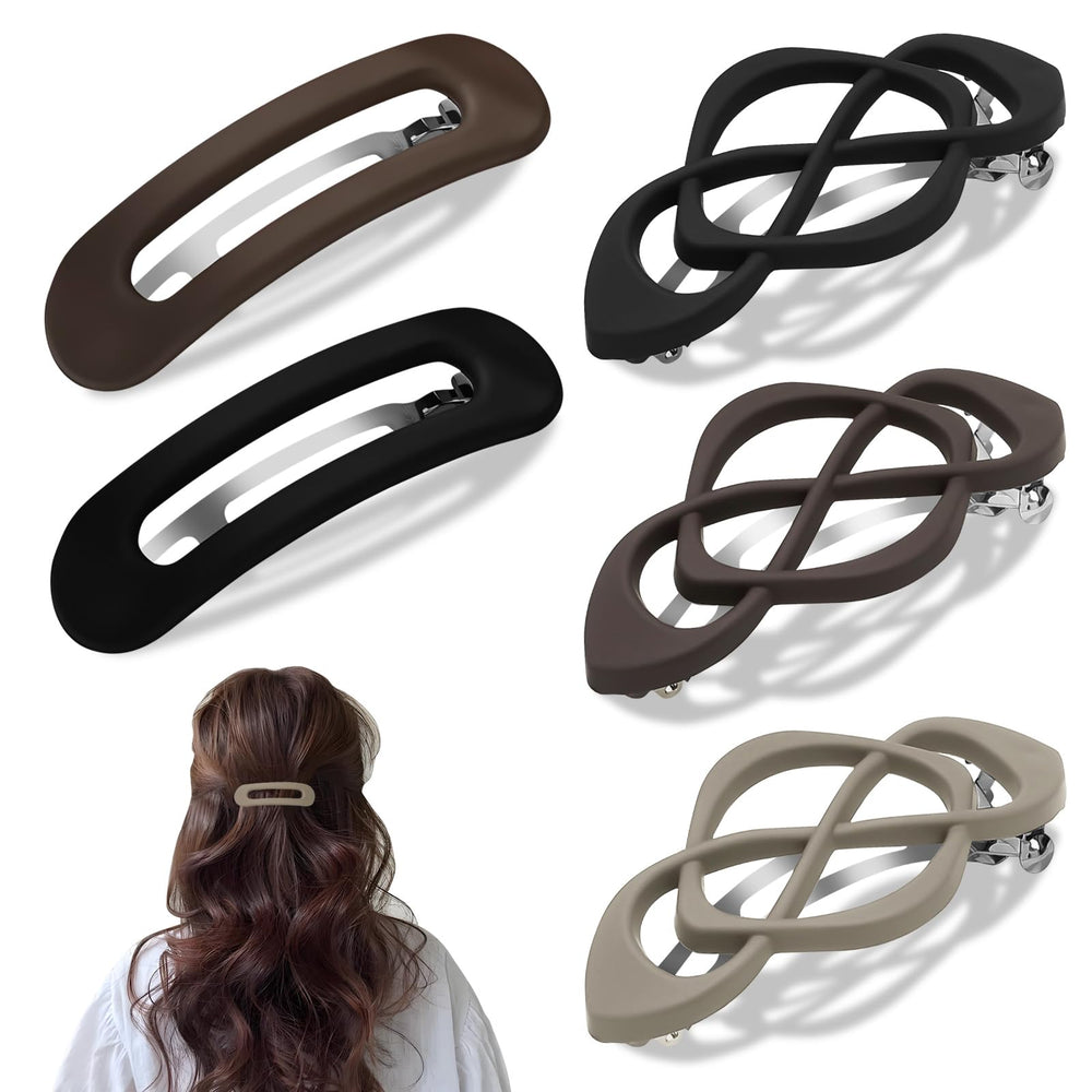 HINGTAI 5-piece flat barrettes set for secure, gentle hair hold all day.