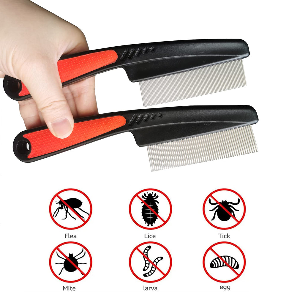 Hipifans two-piece stainless steel comb set for versatile grooming.