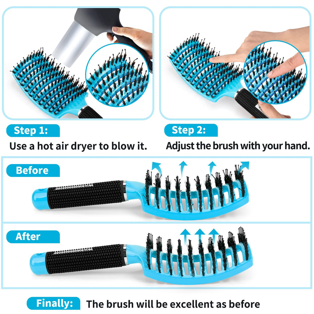 HIPPIH natural boar bristles reduce static and breakage.
