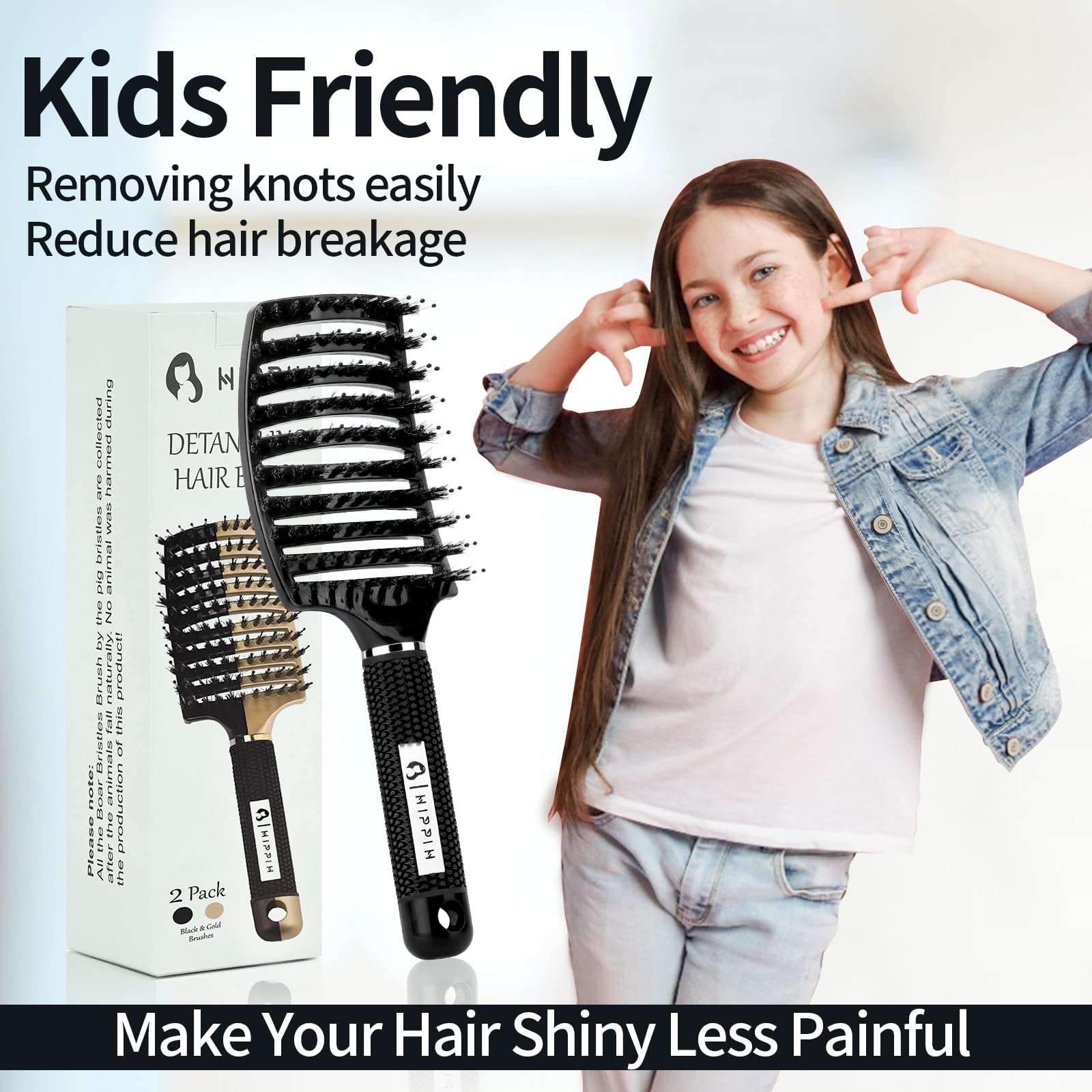 HIPPIH natural boar bristles and nylon pins distribute oils