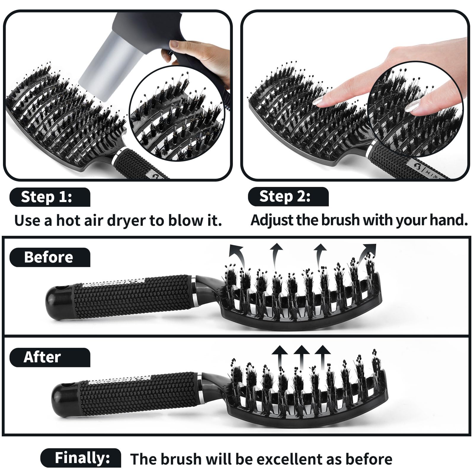 HIPPIH portable hair brush for easy storage and travel