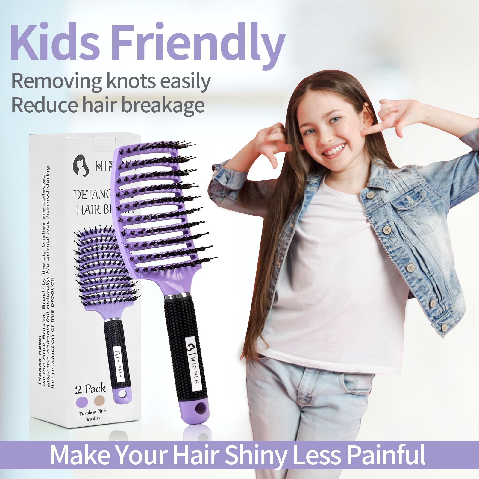 HIPPIH two-pcs detangler packaging offers versatile options for family use.