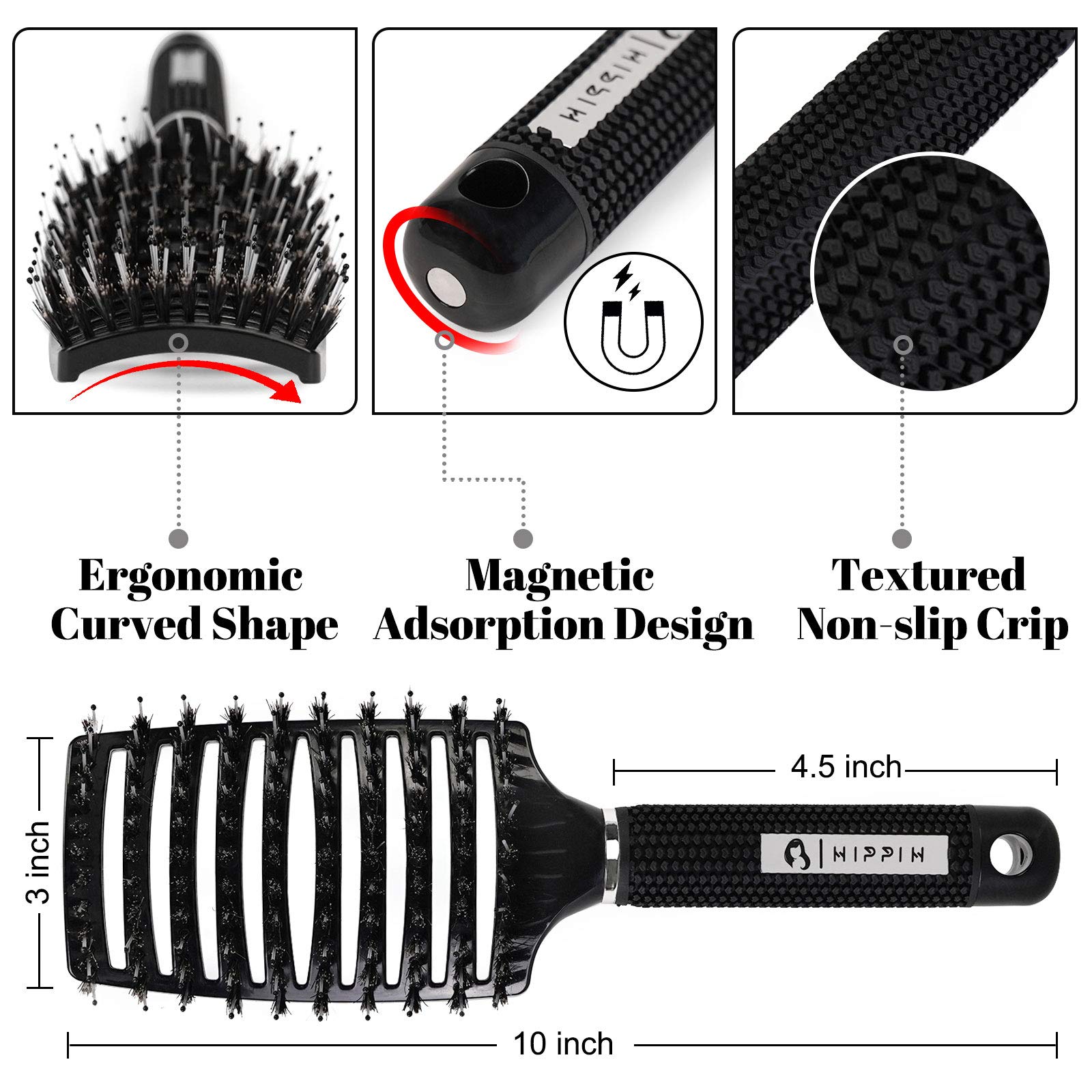 HIPPIH vented curved brush promotes faster drying and smooths curls