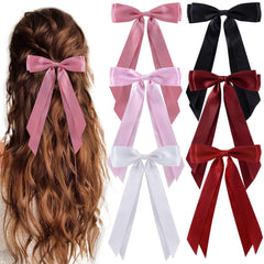 Hisial hair bows clip black satin bow with secure alligator grip for daily wear.