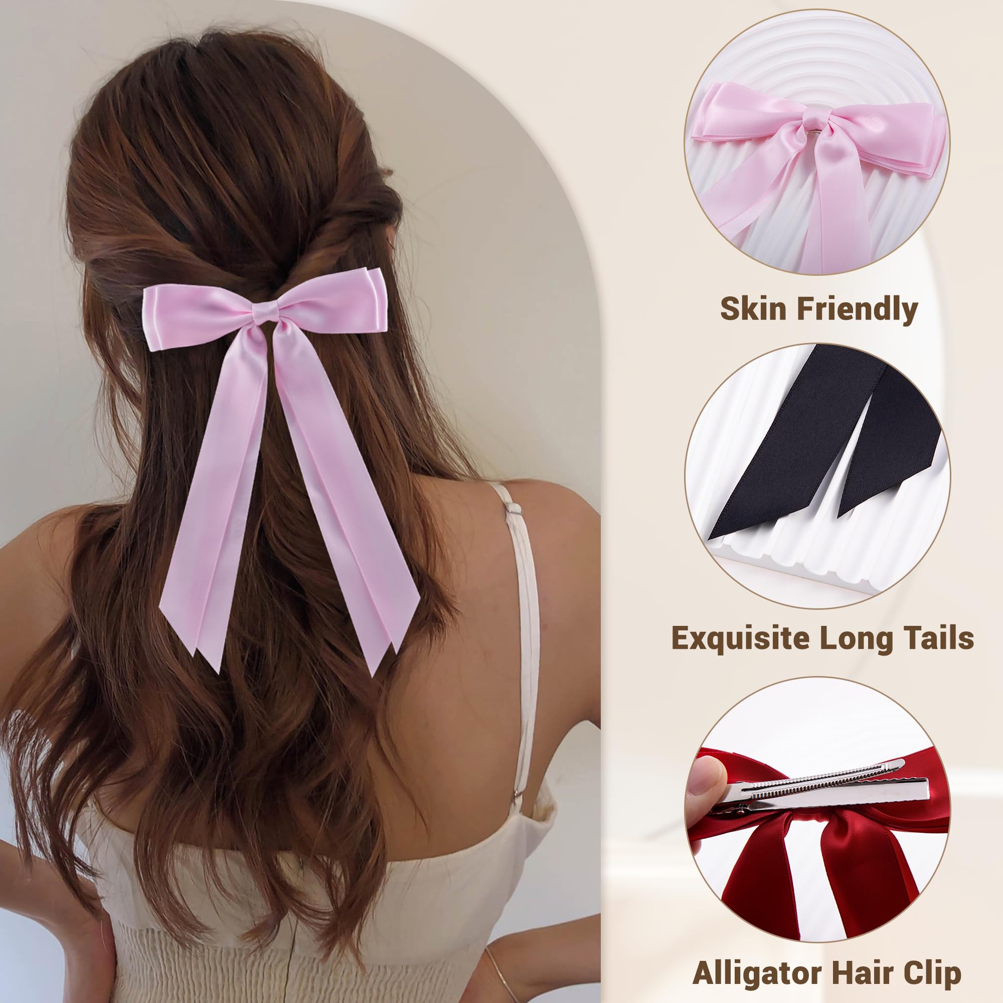 Hisial hair bows clip pink satin bow adds playful charm with secure grip.