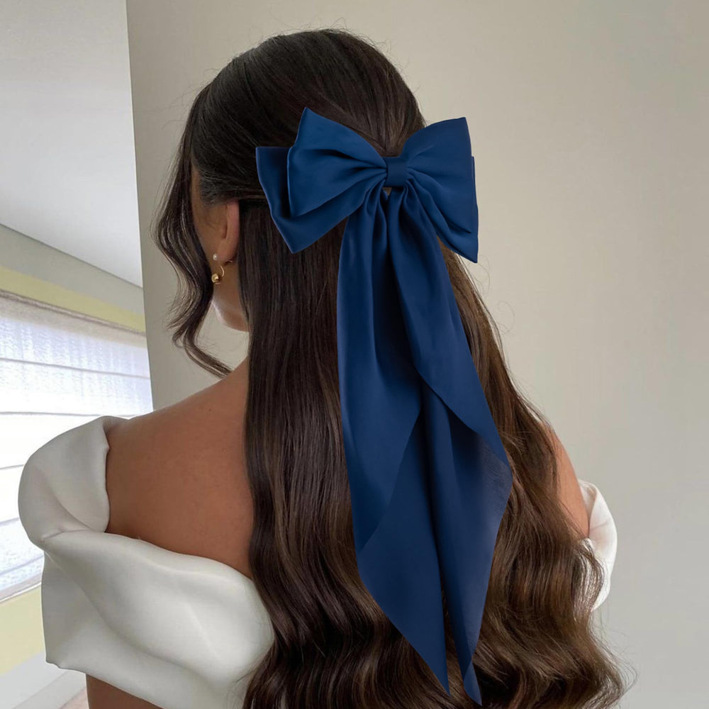 Hisial blue-grey satin bow clip for versatile styling