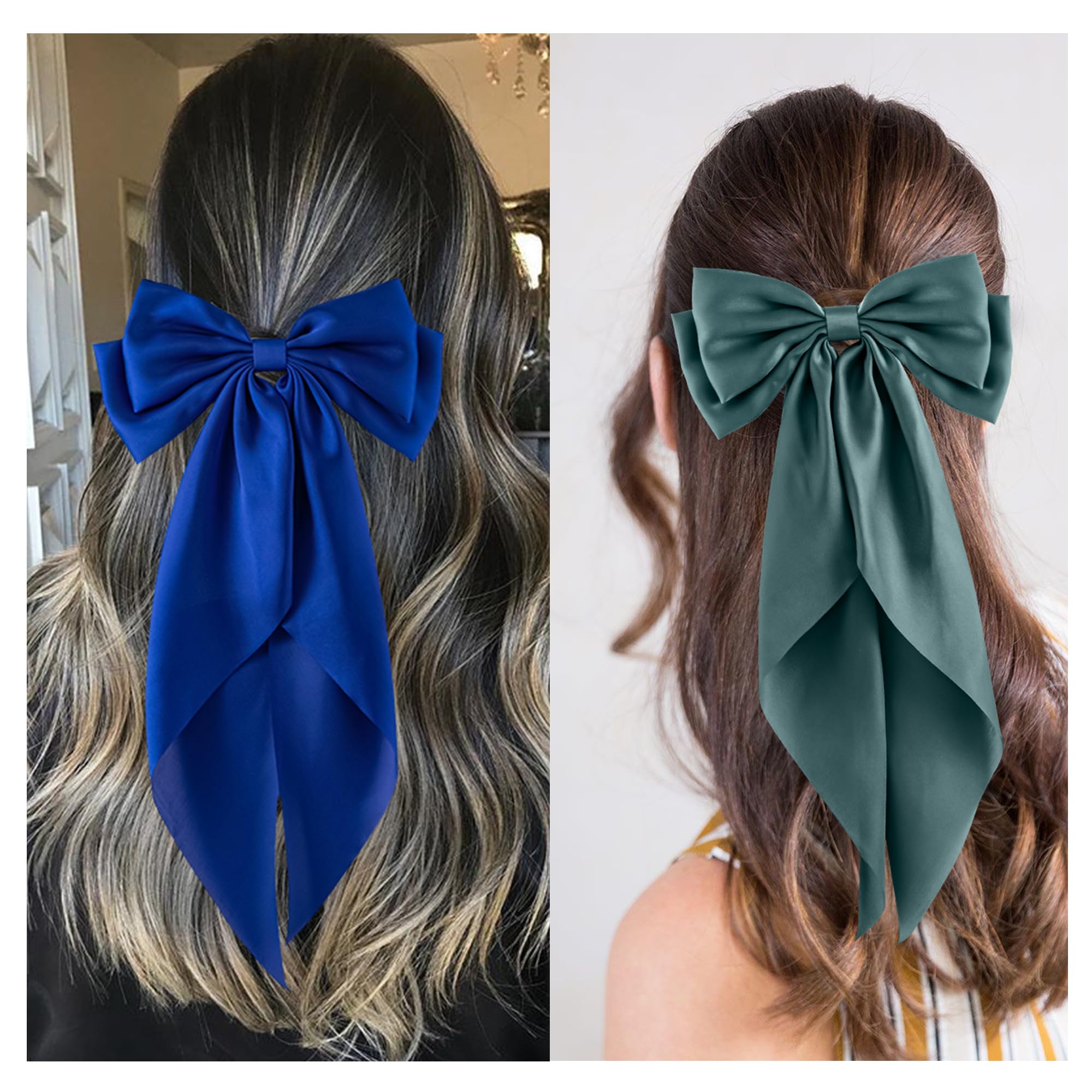 Hisial navy blue satin bow clip for polished evenings