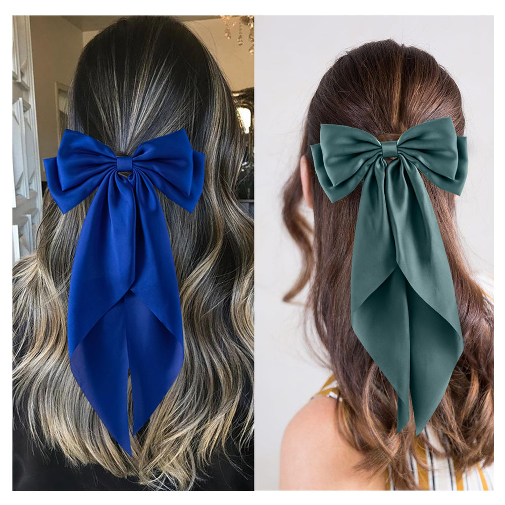 Hisial navy blue satin bow clip for polished evenings