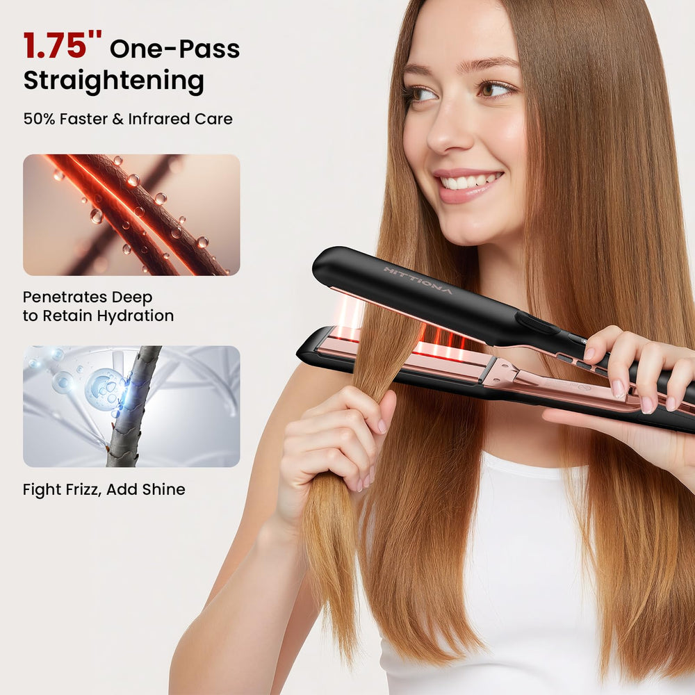 HITTIONA Flat Iron wide plates cover more hair per pass for quicker styling.