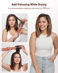 Hittiona round brush shapes ends for smooth, controlled styling.