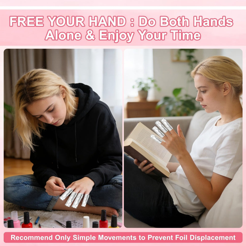 HIWRBDTI nail-foil-wrap-on-nail demonstrates quick polish removal