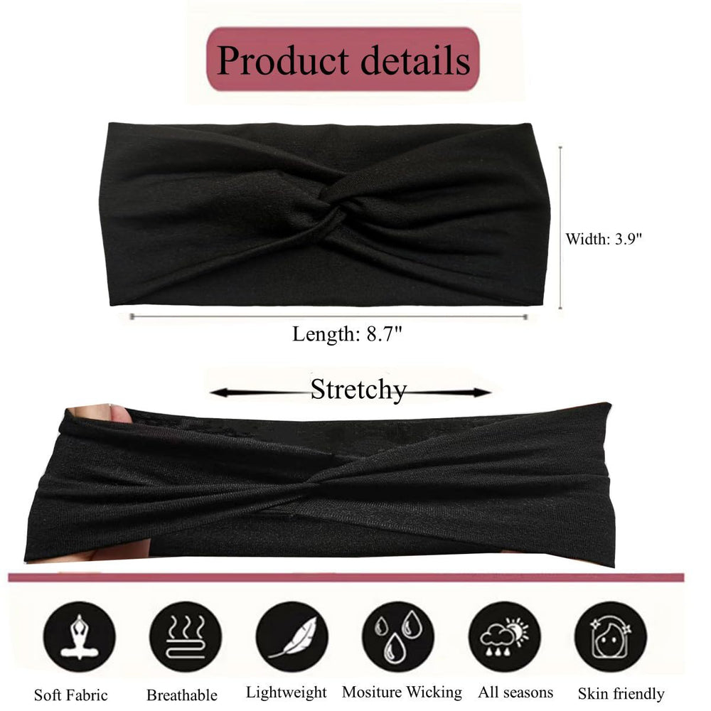Hjiaruiky bandana tejido elastico dos piezas negro para diferentes peinados.