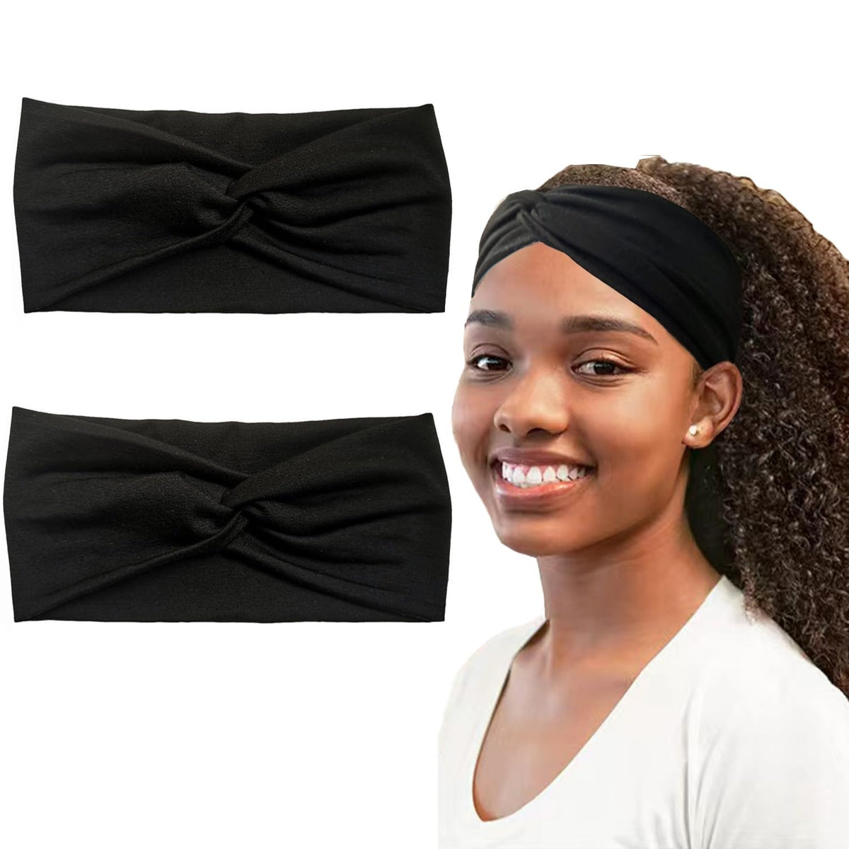 Hjiaruiky turbante mujer nudo clasico negro para uso diario cómodo.
