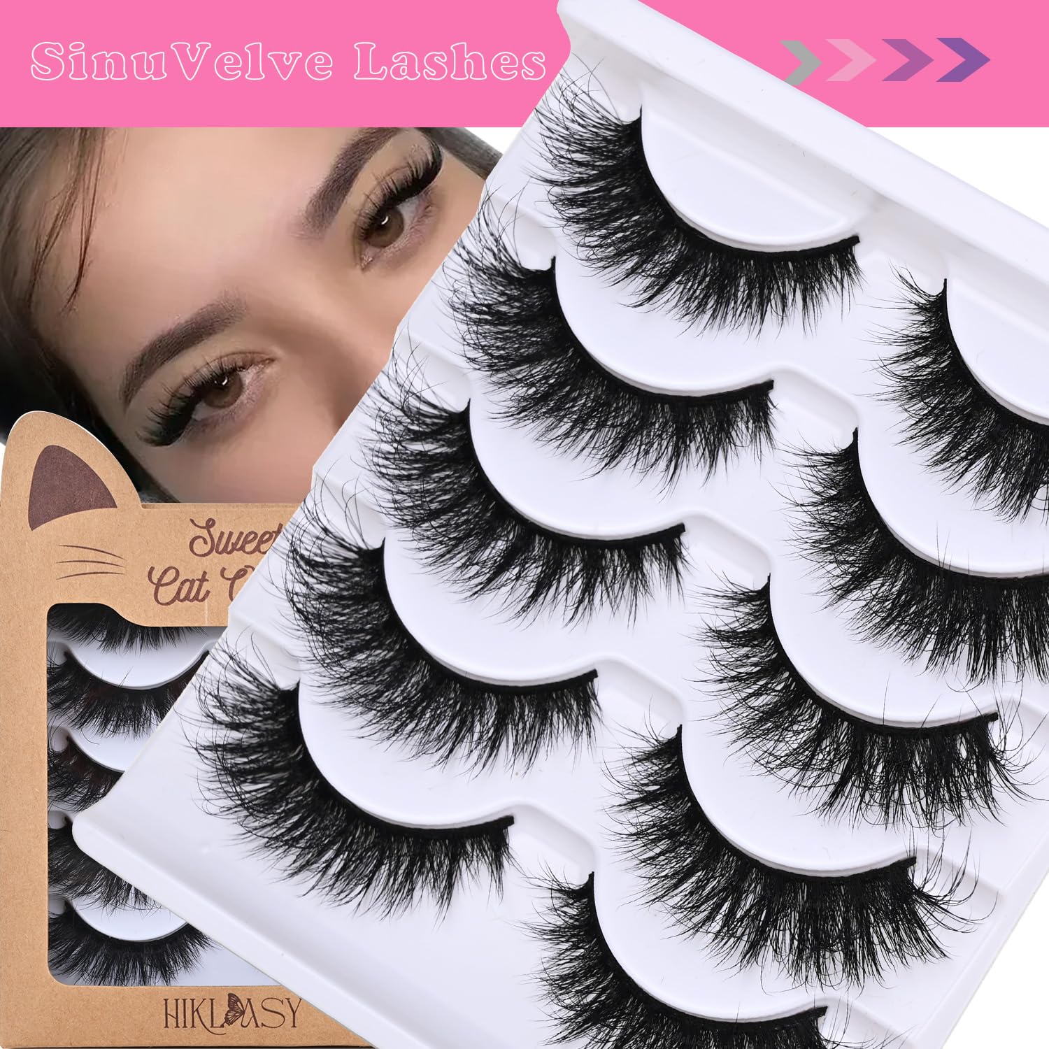 HK HIKLASY ultra-thin flat lash close-up shows lightweight wear and fit.