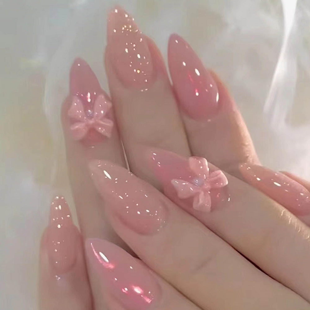 Hkanlre Pink Bow press-on nails for chic quick manicures.