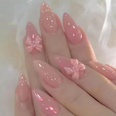 Hkanlre Pink Bow press-on nails for chic quick manicures.