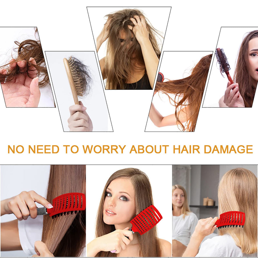 HKN Hairstreaq brush side view highlights ergonomic curved shape for scalp contact.