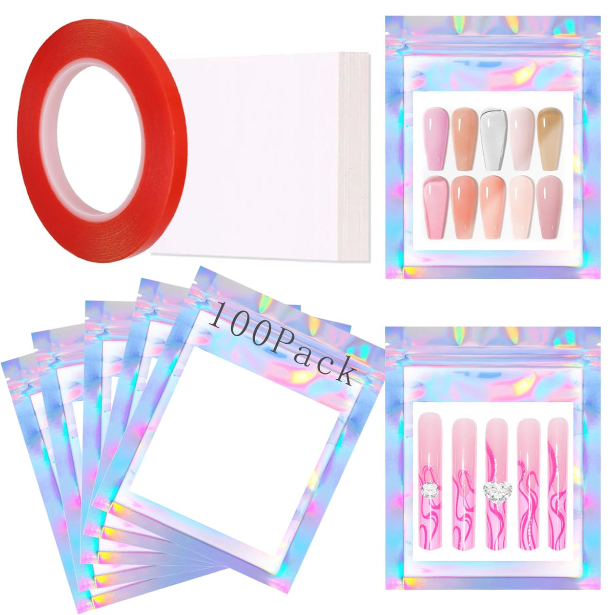 HLQHXWHZT 201-piece nail packaging bags set for organized product display.