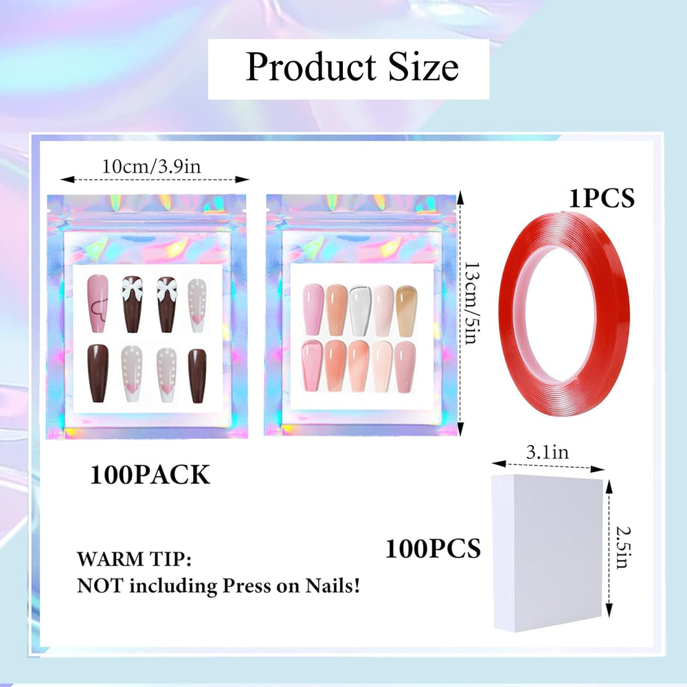 HLQHXWHZT holographic display bags front view highlighting shiny nail presentation.