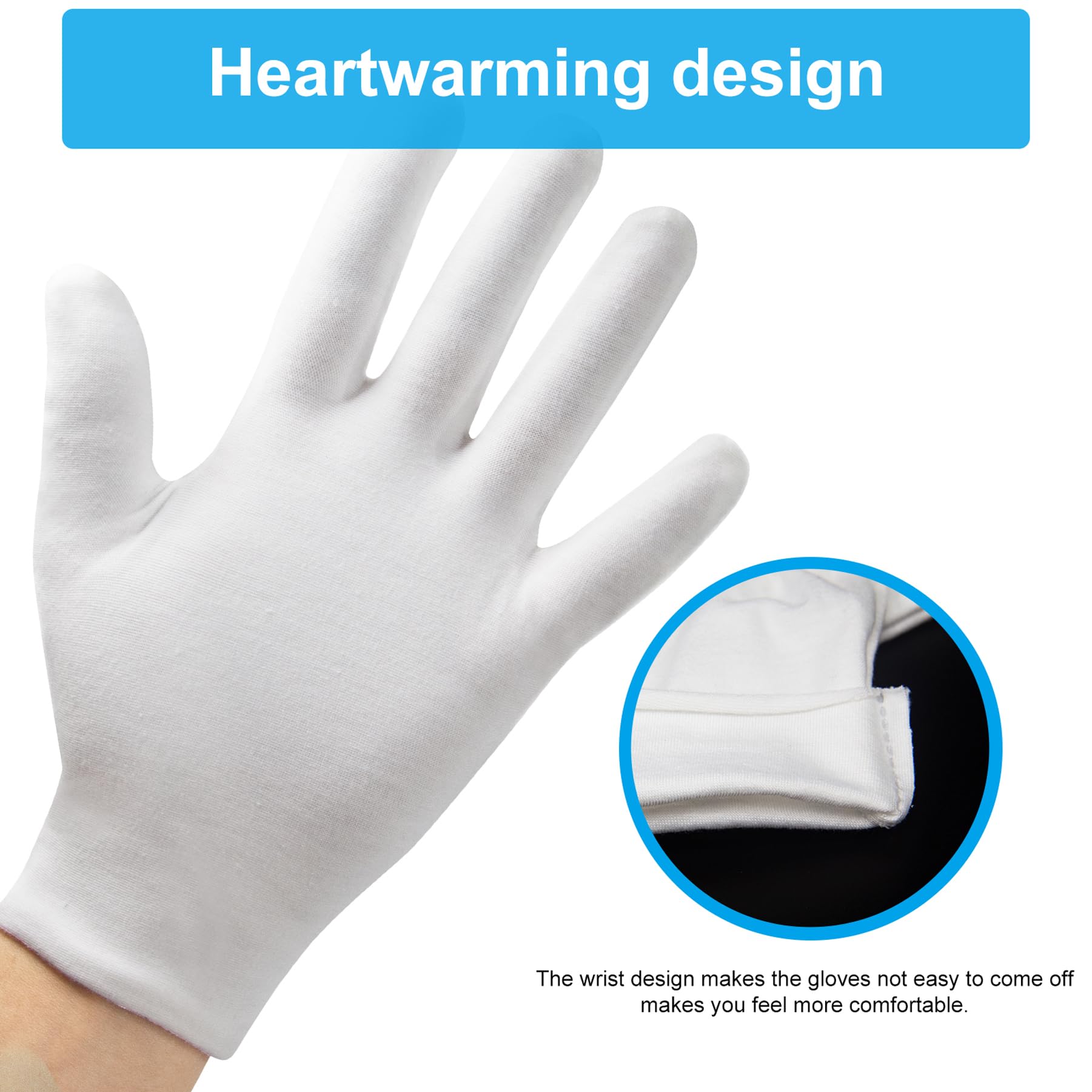 Guantes HMNYSOL de algodón blancos para manos secas, cuidado diario.