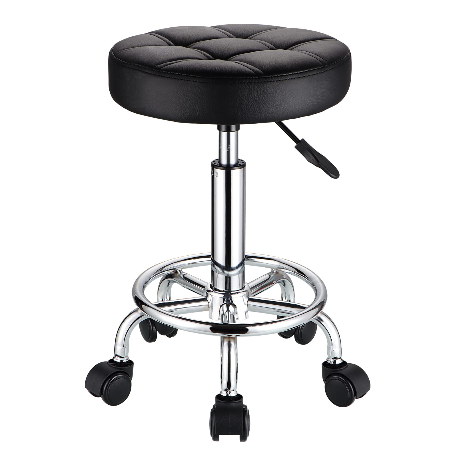 HMTOT Round Rolling Stool with PU leather seat for versatile salon use.