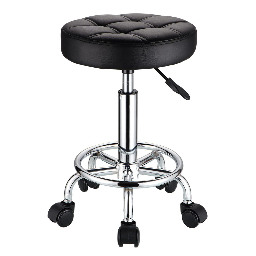 HMTOT Round Rolling Stool with PU leather seat for versatile salon use.