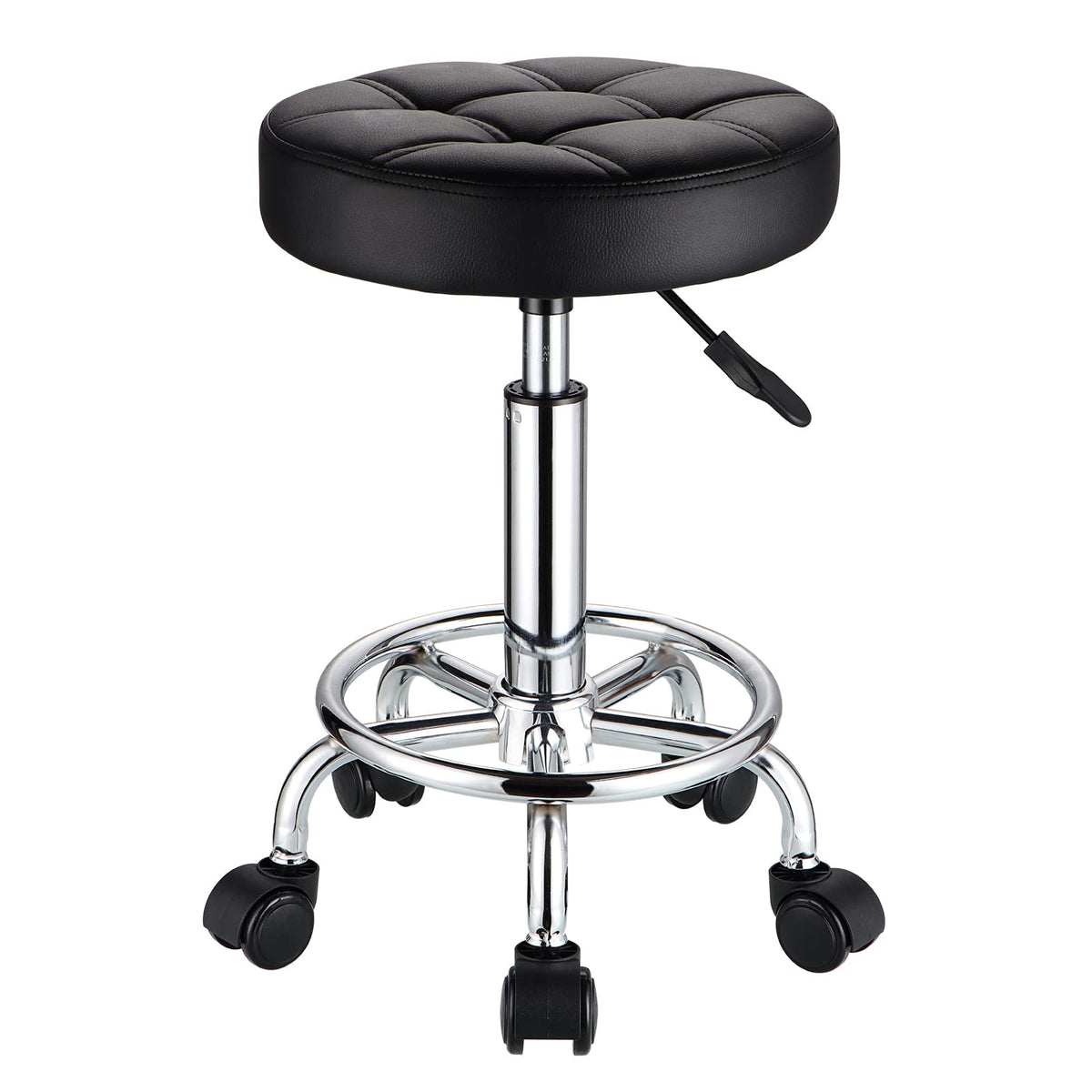 HMTOT Round Rolling Stool with PU leather seat for versatile salon use.