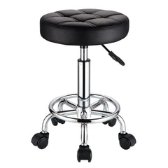 HMTOT Round Rolling Stool with PU leather seat for versatile salon use.