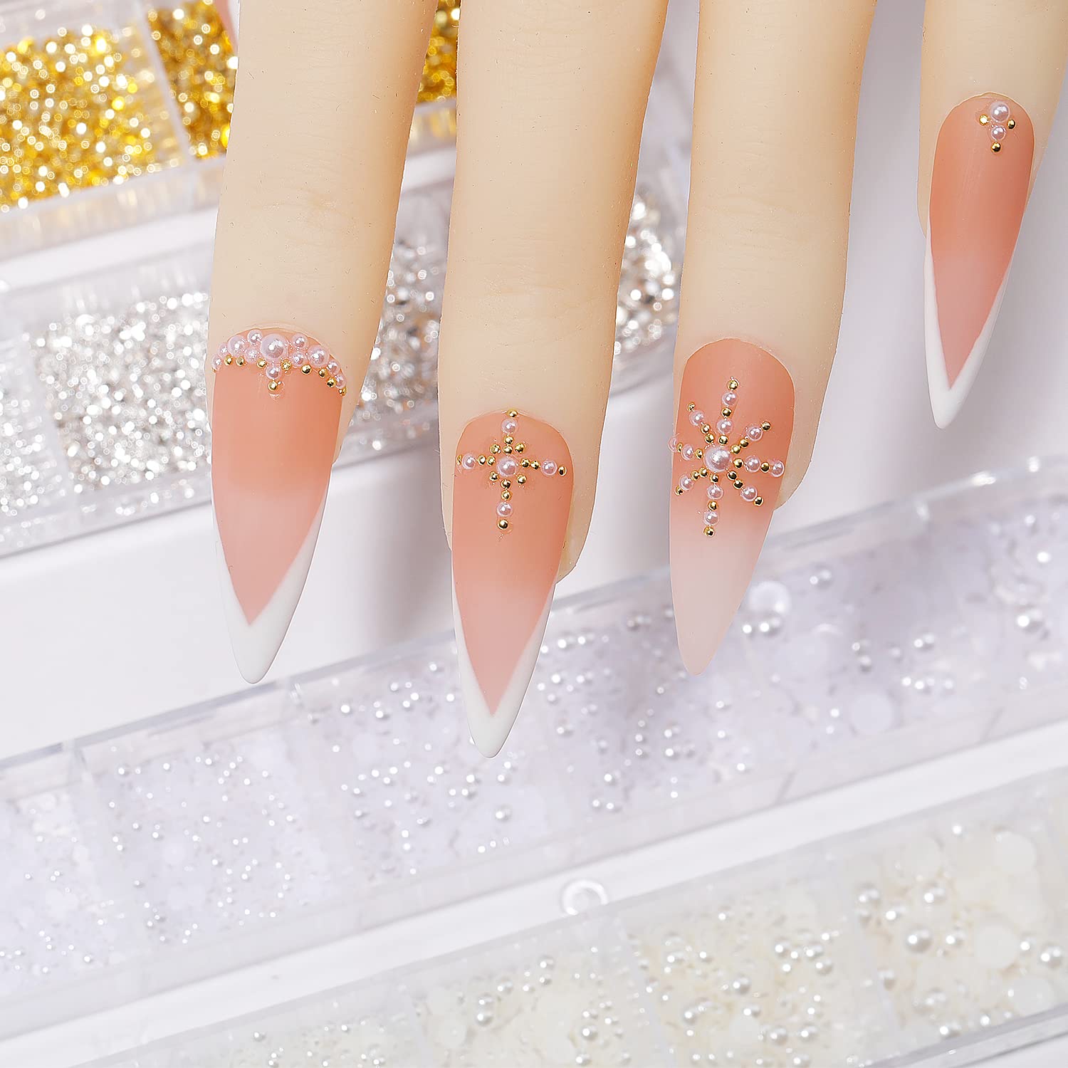 HNUIX Nail Art Charms: perlas de uña pequeñas doradas para acentos elegantes
