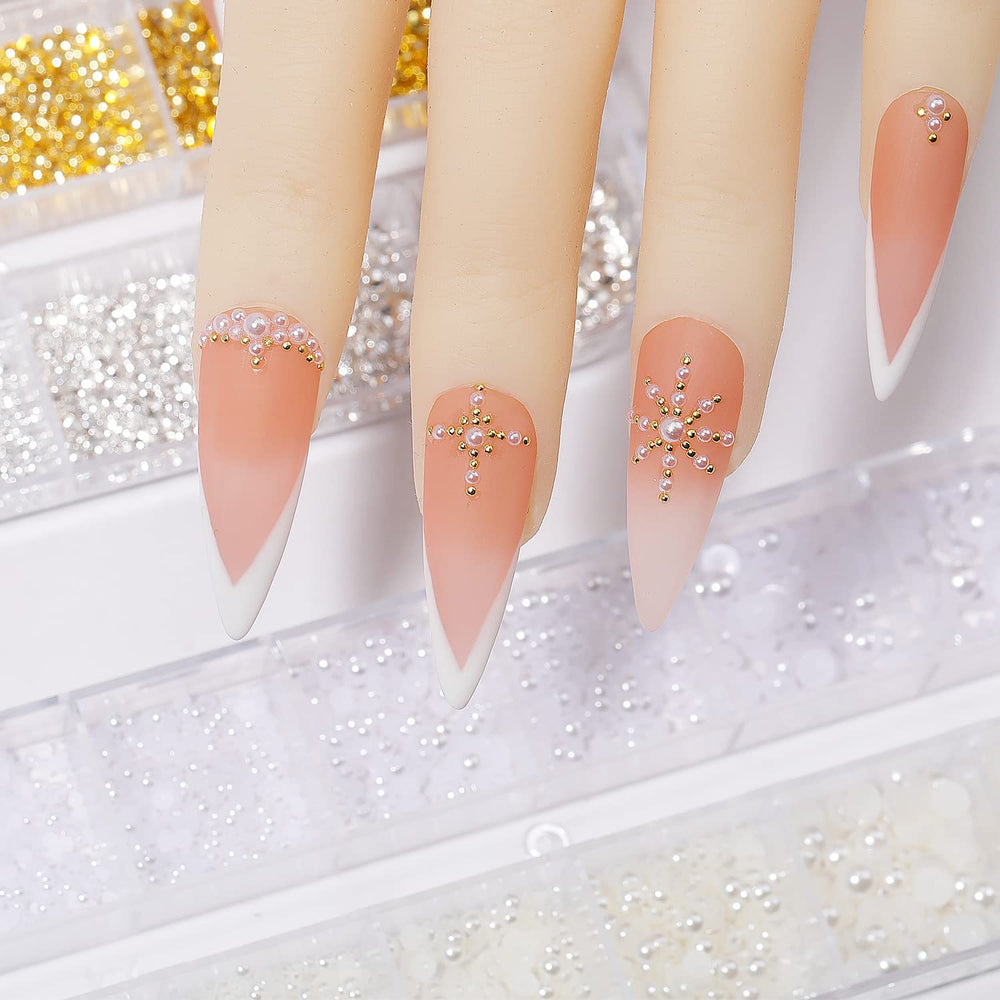 HNUIX Nail Art Charms: perlas de uña pequeñas doradas para acentos elegantes
