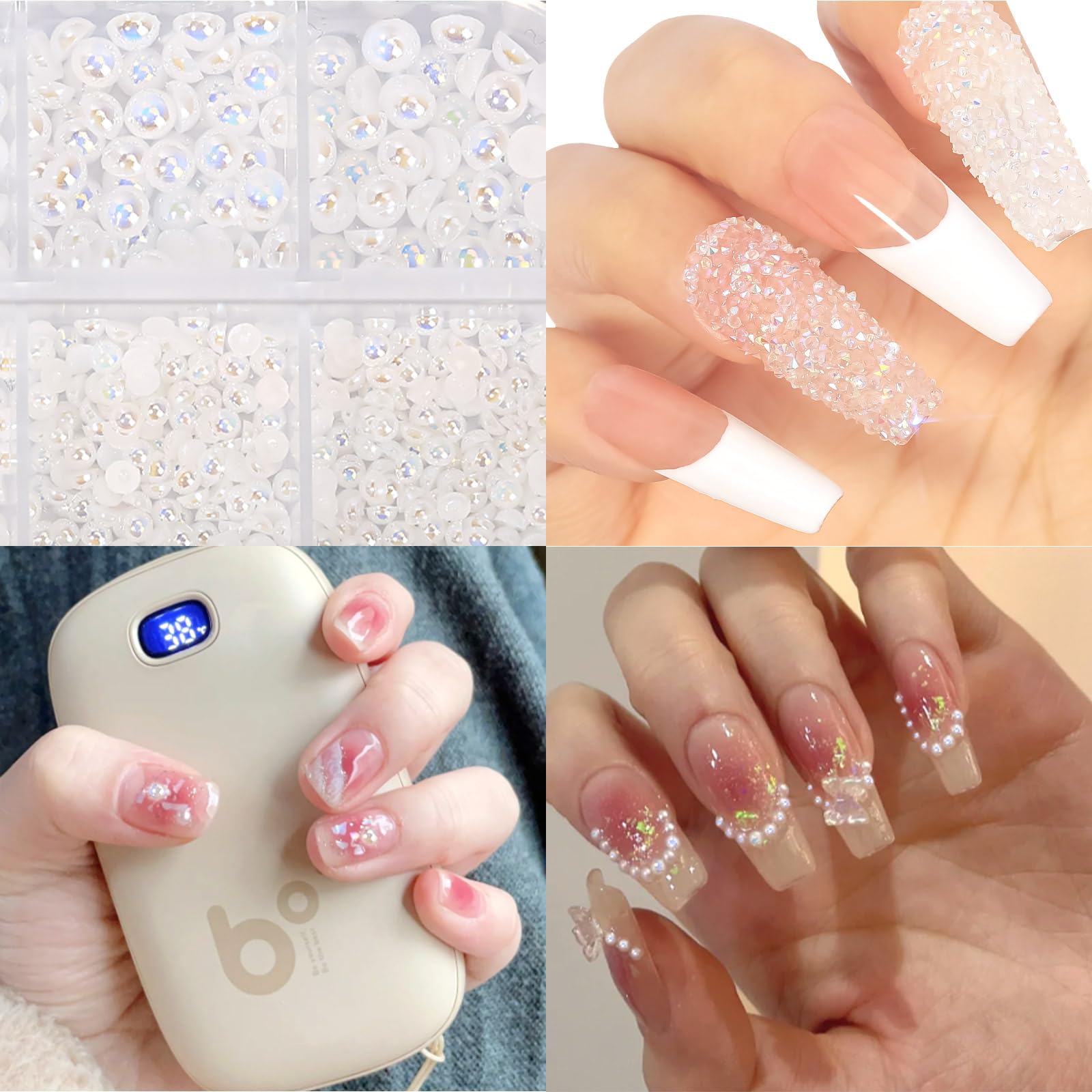 HNUIX perlas planas uñas: combinación clásica para decoración refinada.
