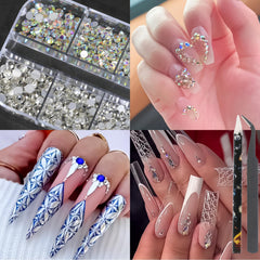 HNUIX rhinestones AB uñas: destello multicolor que realza estilos variados.