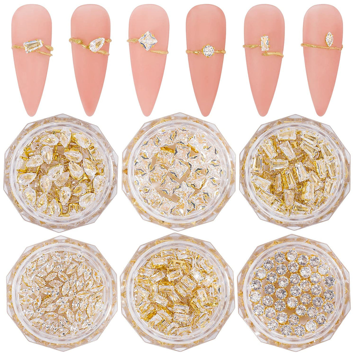HNUIX encantos 3D para uñas con cobre y zirconio, brillo lujoso.