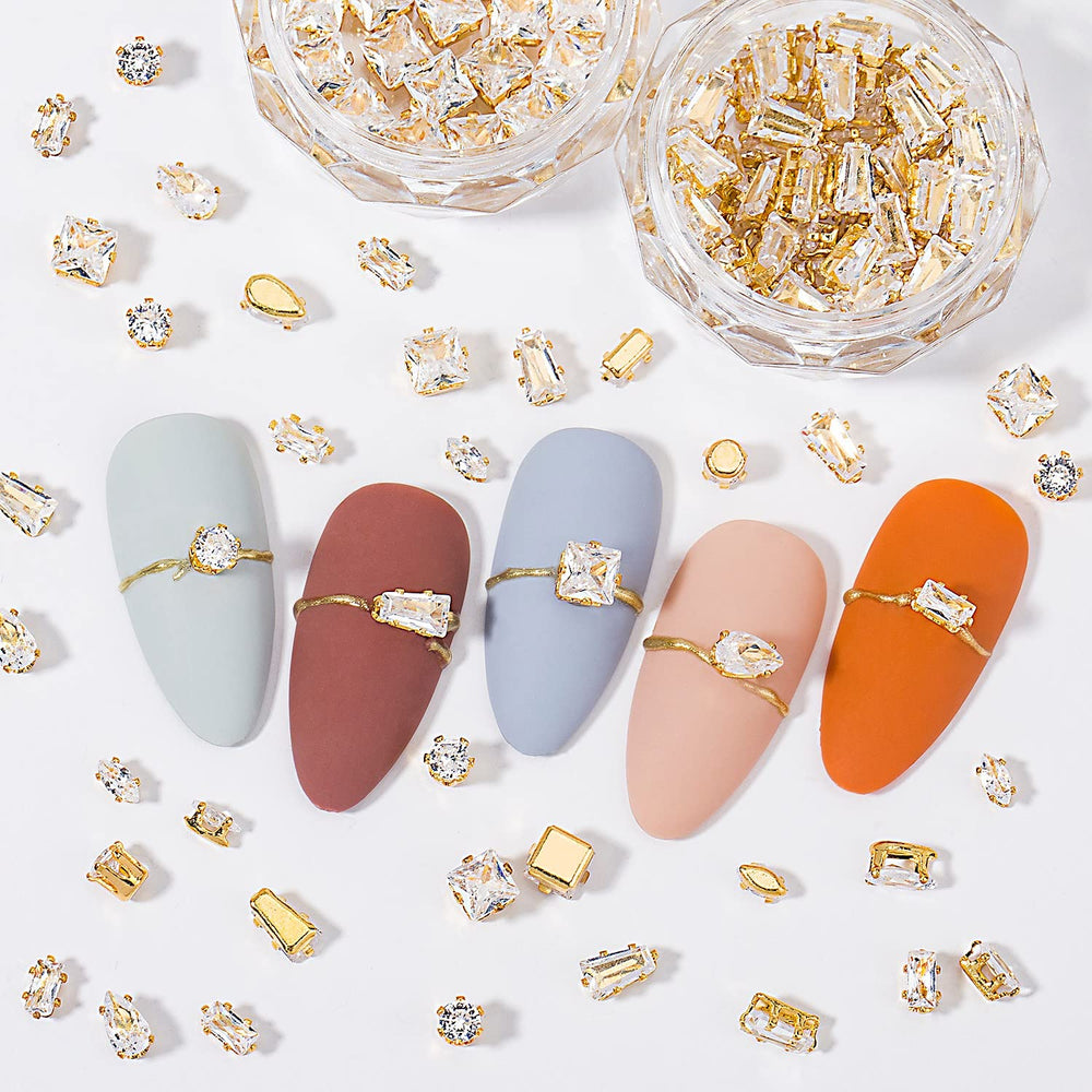 HNUIX gemas zirconio en aleación oro, brillo diamantado para uñas.