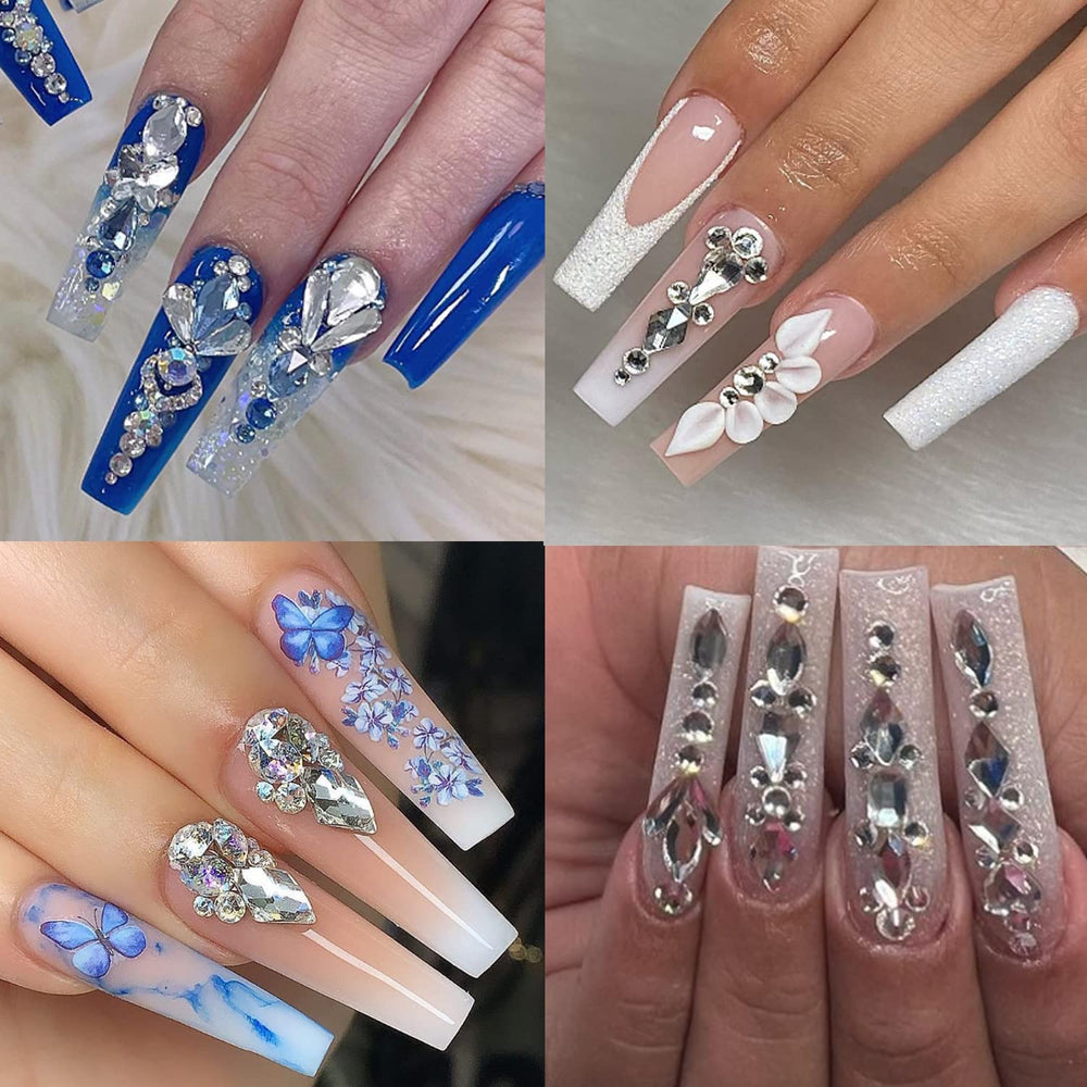 HNUIX piedras cristal uñas forma diamante, rasgos facetados para destellos precisos.