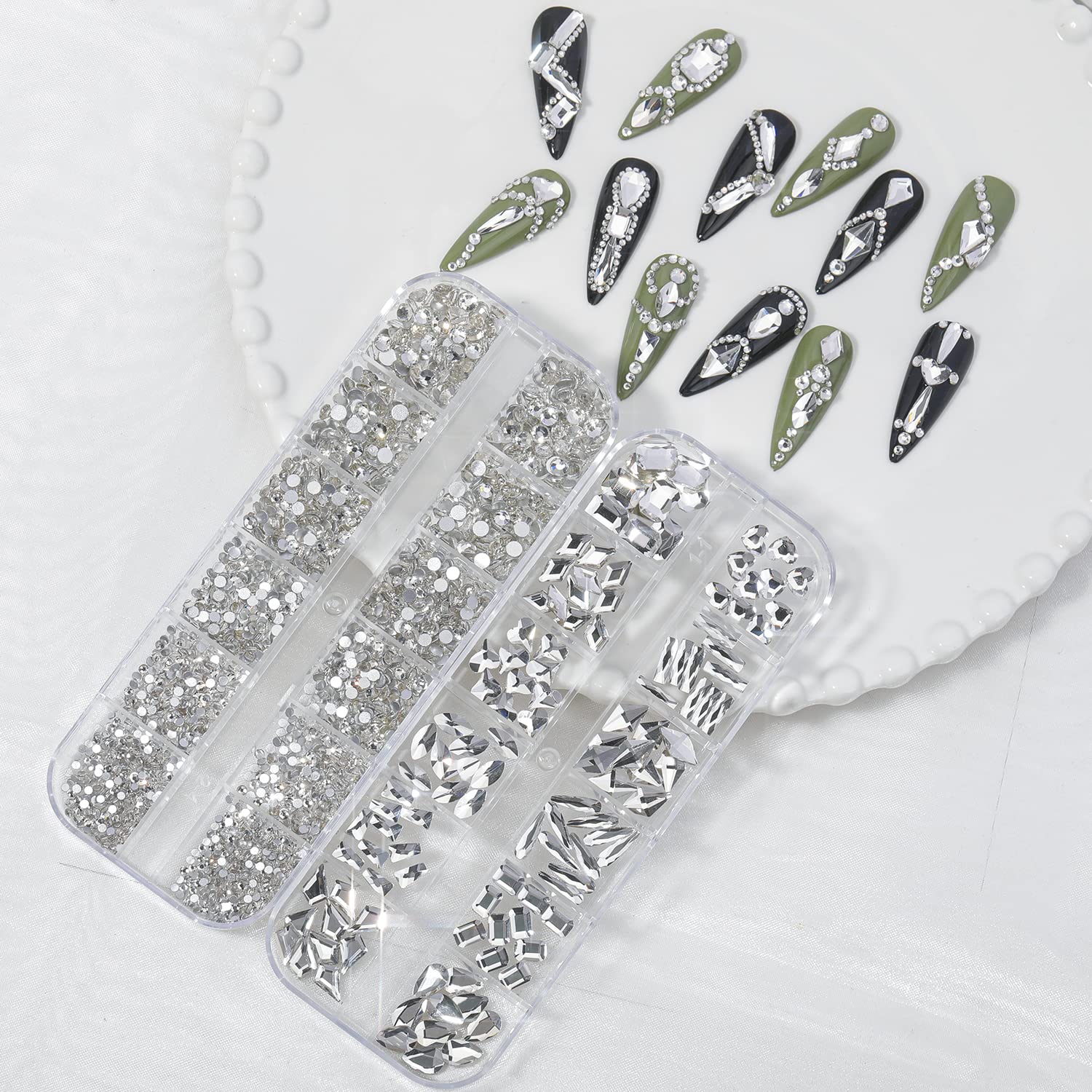 HNUIX piedras cristal uñas forma lágrima, efecto brillo suave en cada uña.
