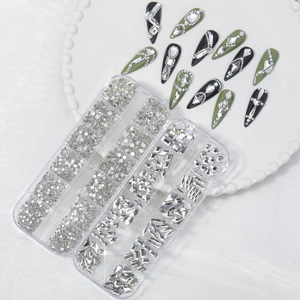 HNUIX piedras cristal uñas forma lágrima, efecto brillo suave en cada uña.