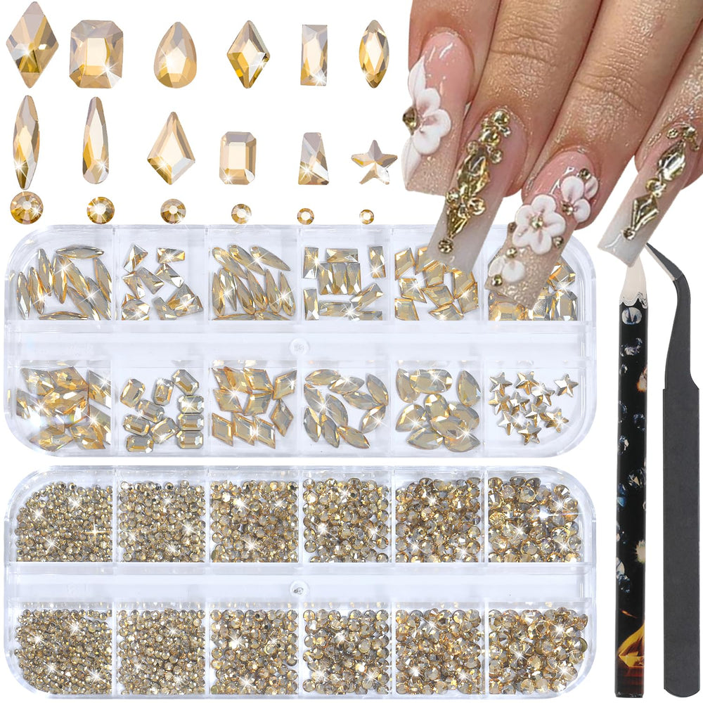 HNUIX piedras de uñas con acabado Champagne dorado para brillo duradero