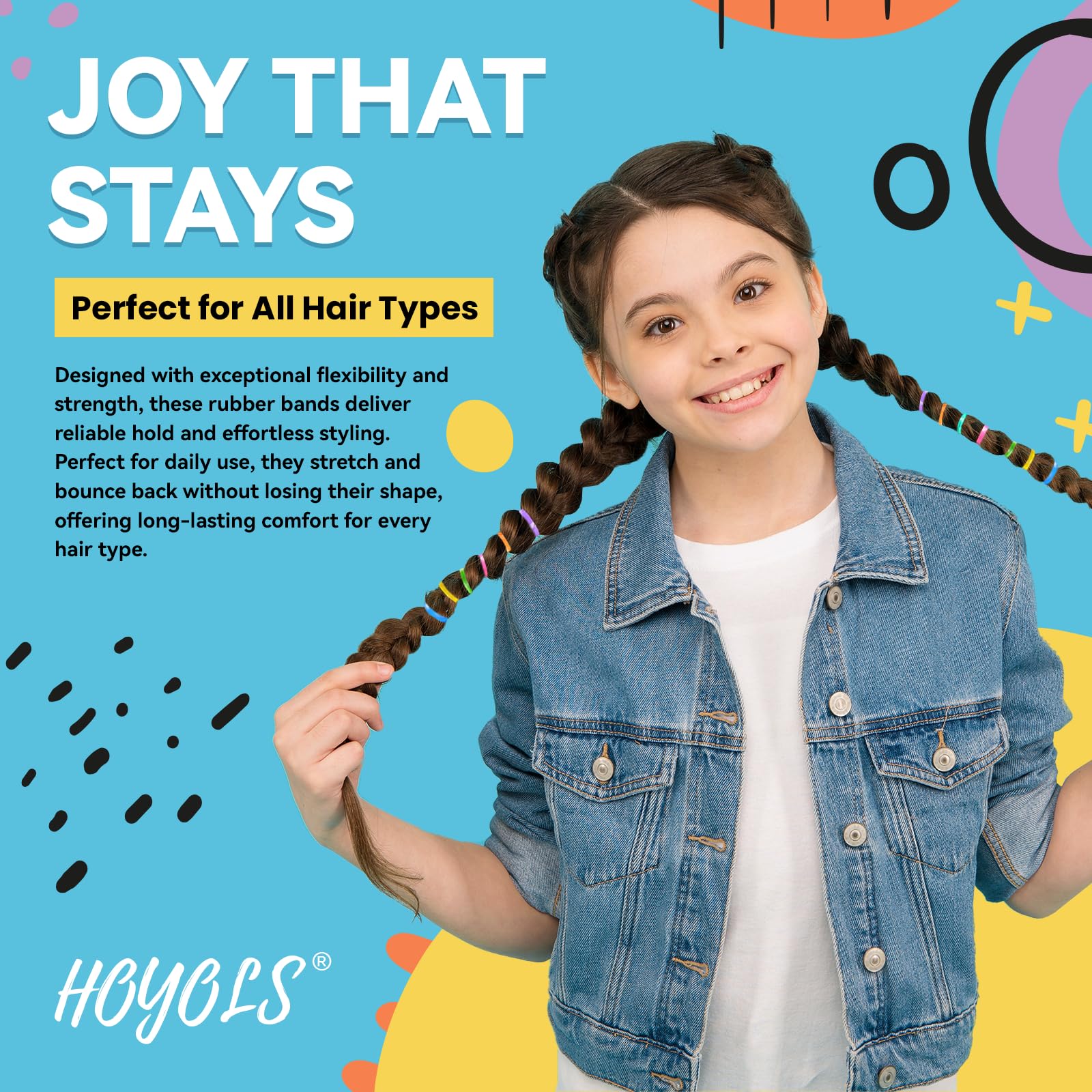 HOYOLS 30mm by 2mm TPU elastics provide gentle hold for delicate toddler hair
