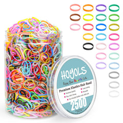 HOYOLS: banda elástica colorida para cabello, 2500 piezas, almacenadas en envase reutilizable.