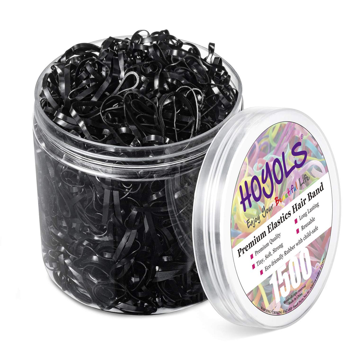 HOYOLS black elastic hair ties 30mm by 2mm in a tidy pack for daily use