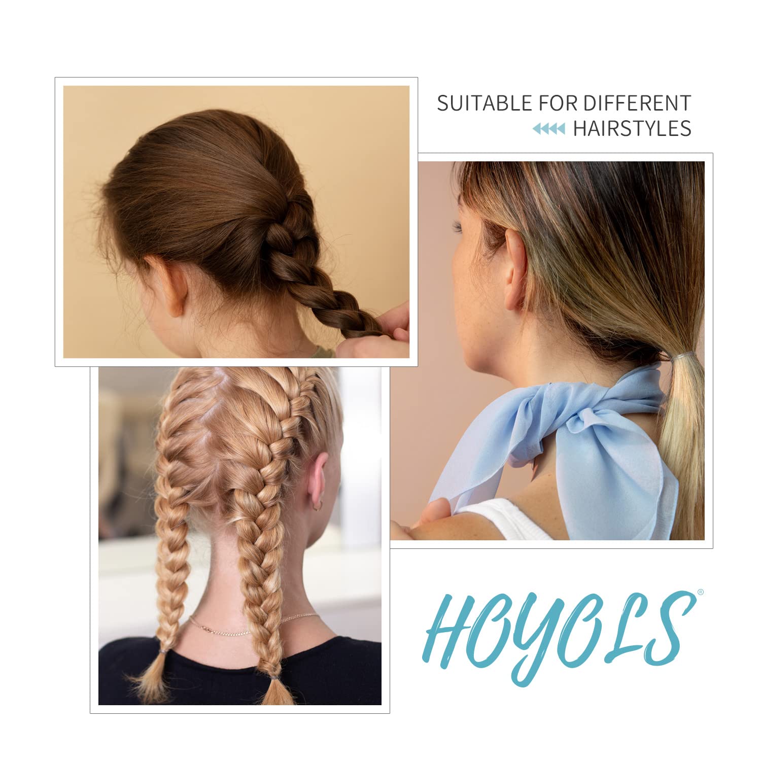 HOYOLS brown elastic hair bands shown for everyday styling and travel.
